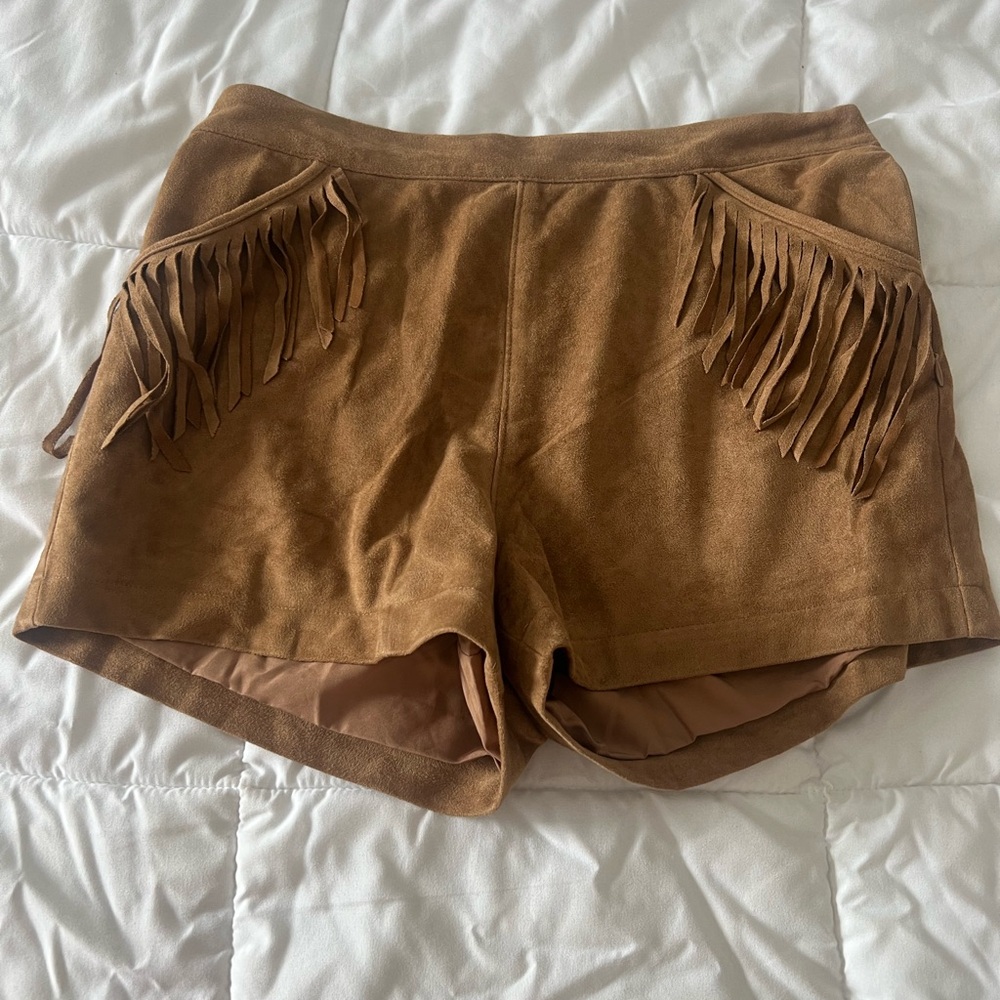 Hollister tan suede fringe shorts